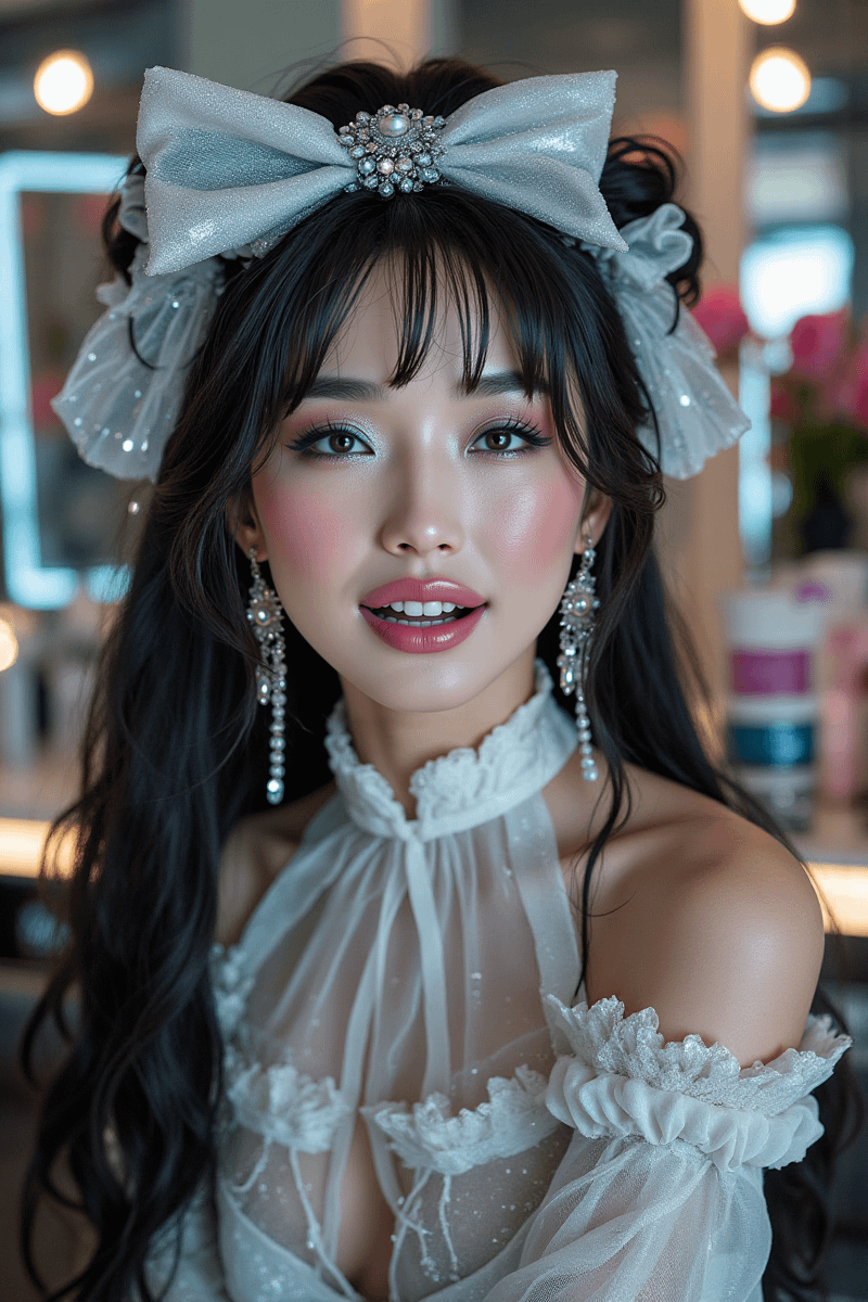 Is Captured In Wearing Elaborate Ethereal White Ensemble With Neck