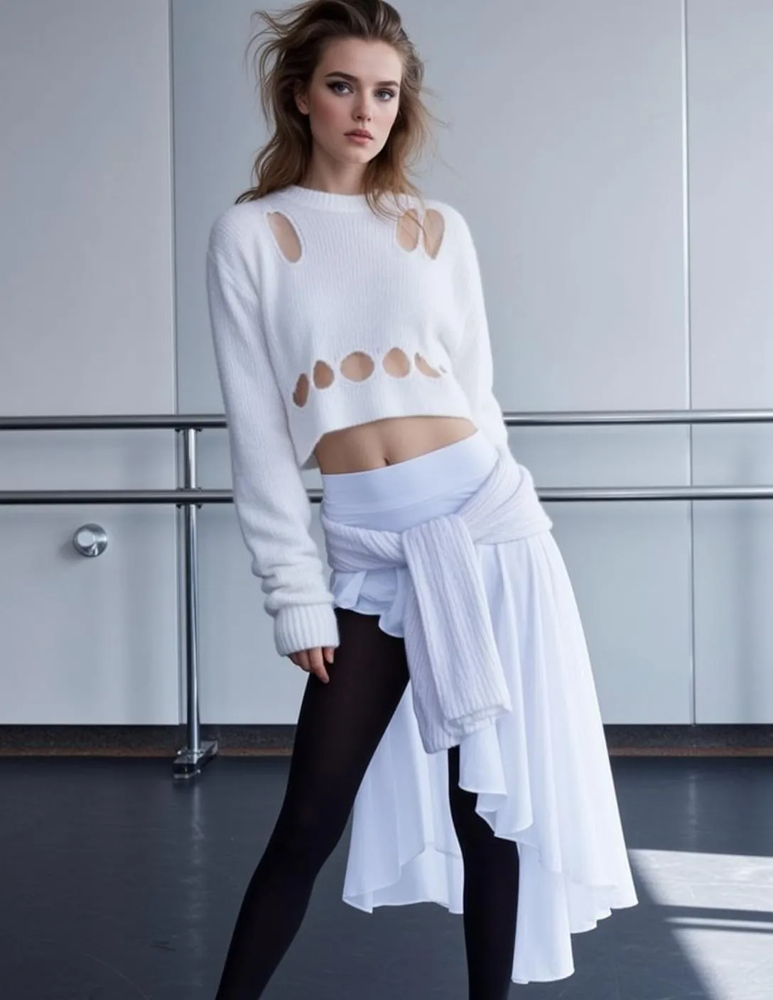 Balletcore Stands Ballet Studio Her Body Angled