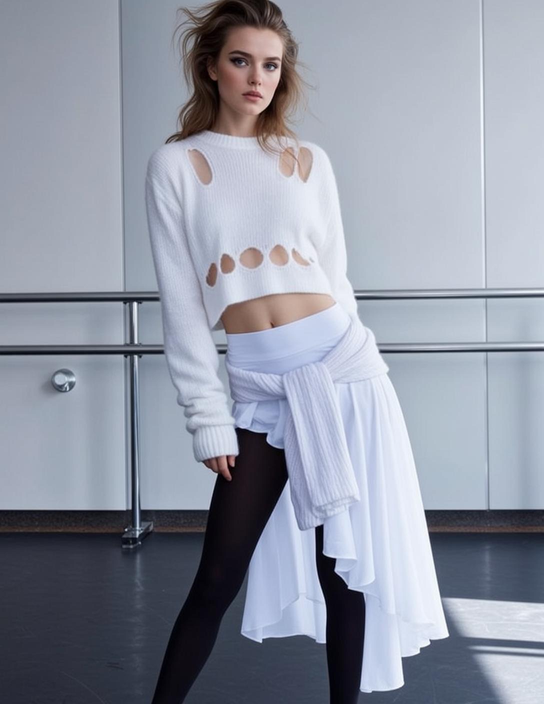 Balletcore Stands Ballet Studio Her Body Angled