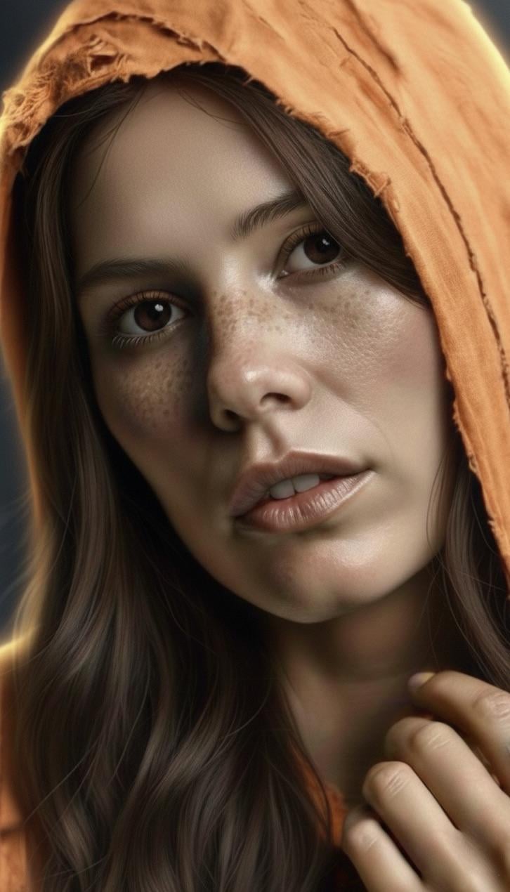 Orange Fabric Hood Face Portrait Warm Lighting