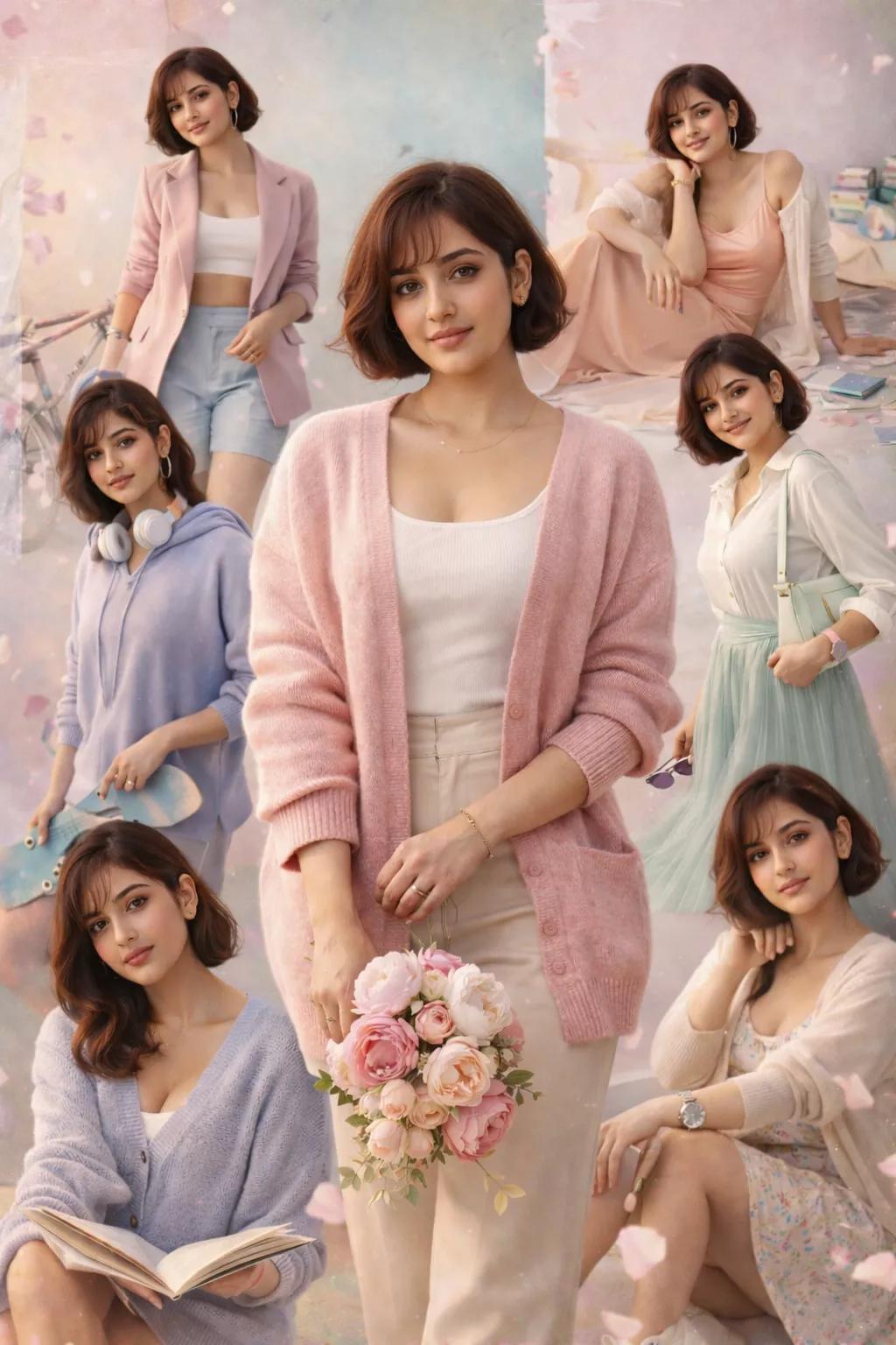 Realistic Fashion Collage 7 Clones Pastel Studio reference photo