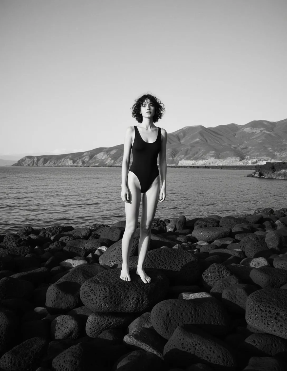 Full-body Vertical Black And White Photograph Captures Young Woman Standing