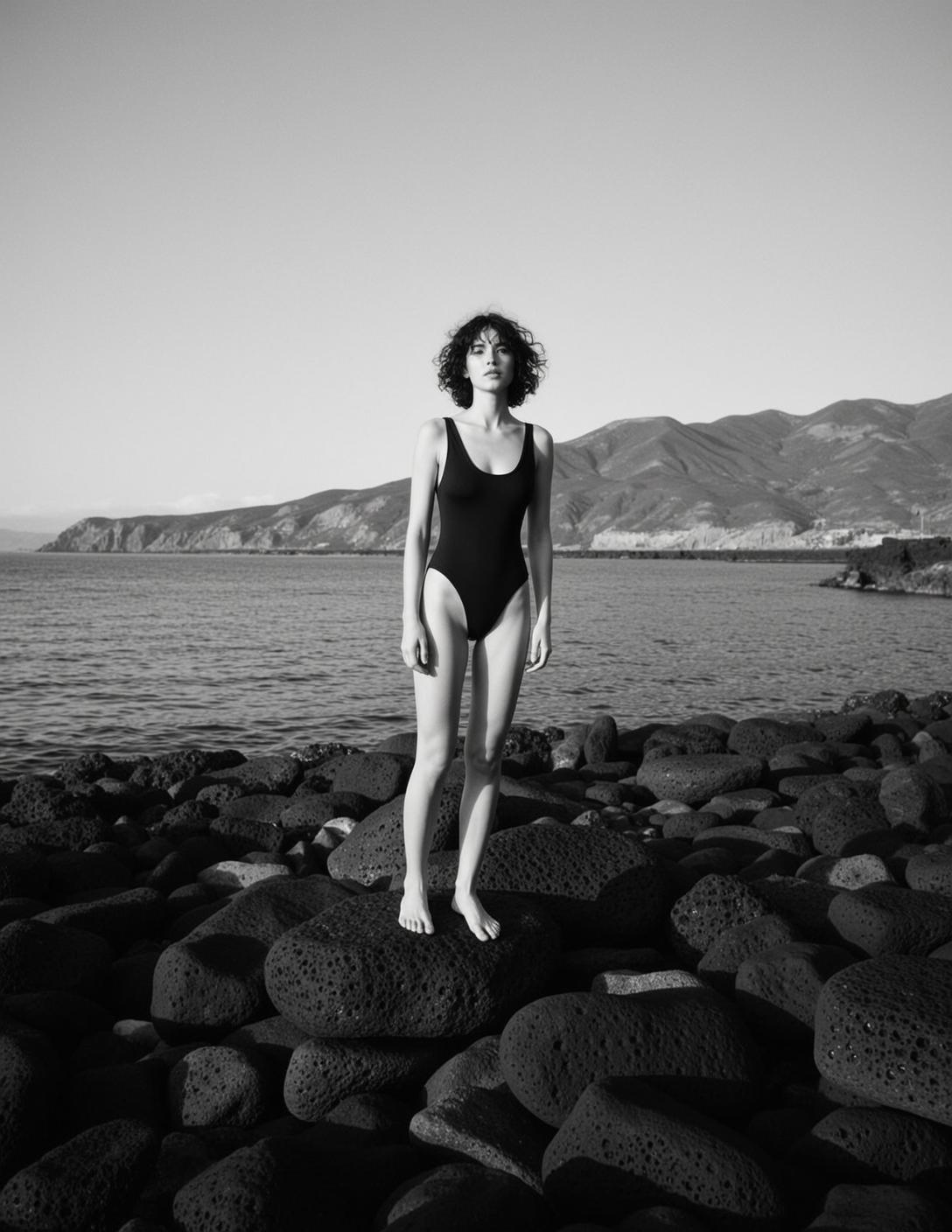 Full-body Vertical Black And White Photograph Captures Young Woman Standing