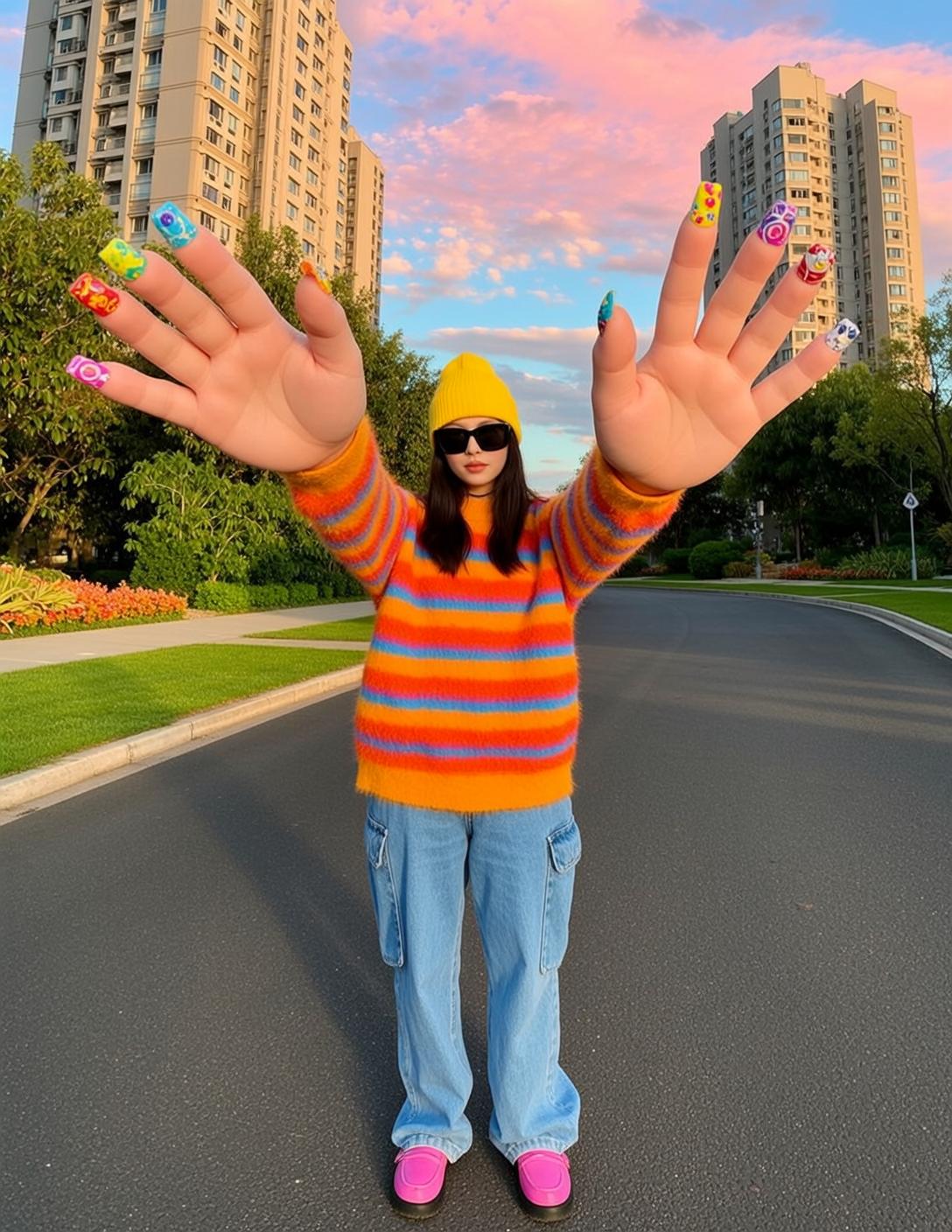 Striped Sweater Sunset Street Pose