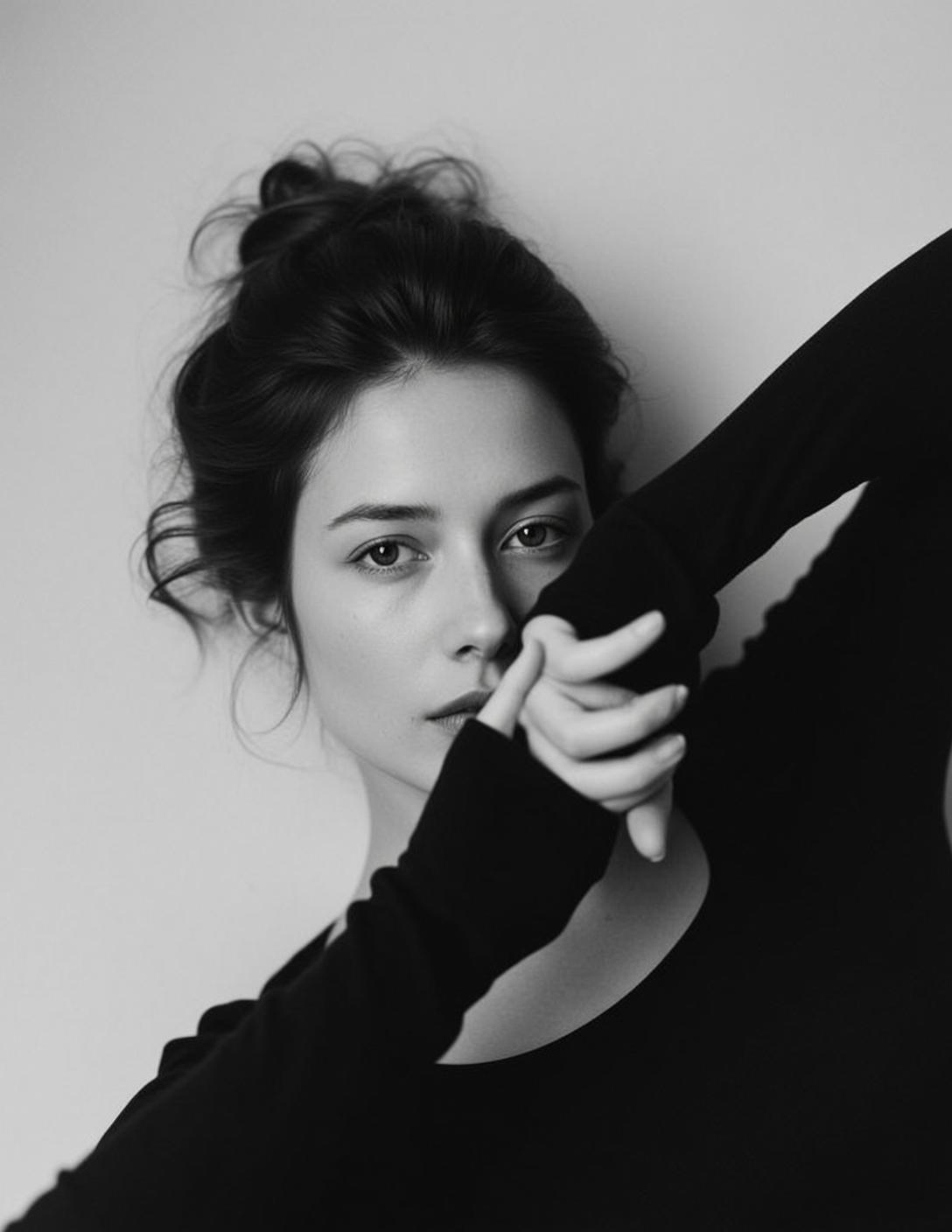 Medium Shot Portrait Orientation Black And White Photograph Young Woman