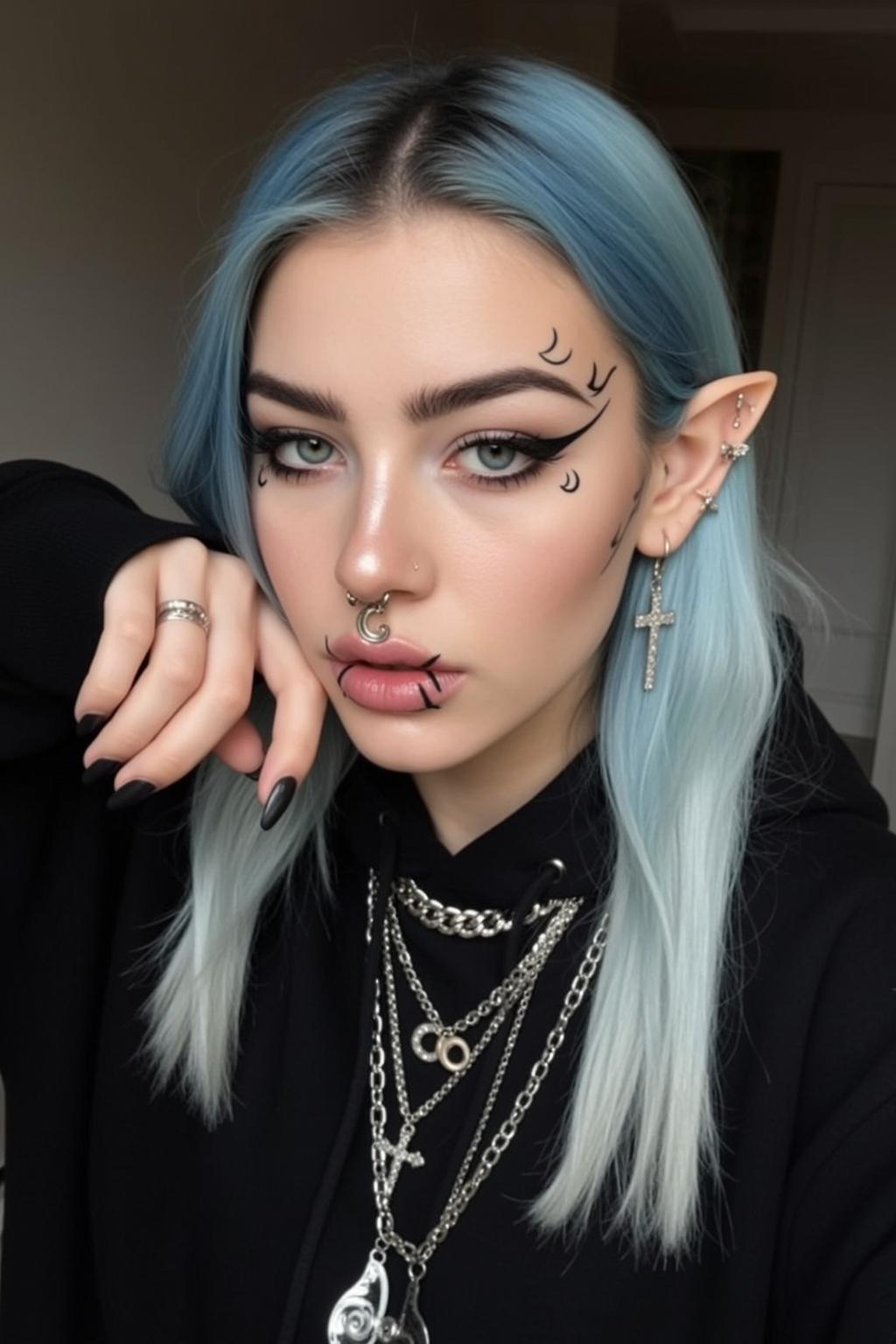 Halloween Makeup Young Long Wavy Blue White