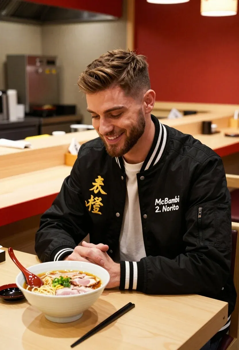 Young Man With Short Brown Hair And Beard Sits Smiling
