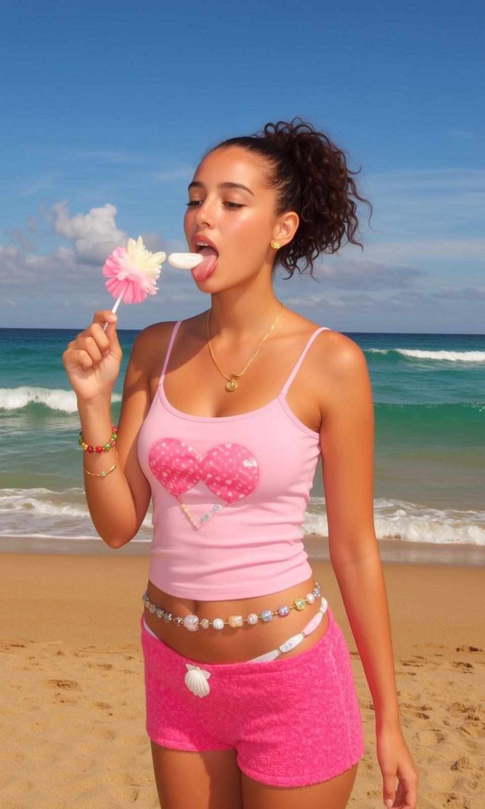 Y2k Young Curly Dark Brown Ponytail Tan