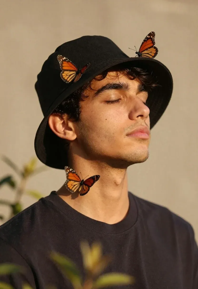 Serene Portrait Young Man With His Eyes Closed Bathed Warm