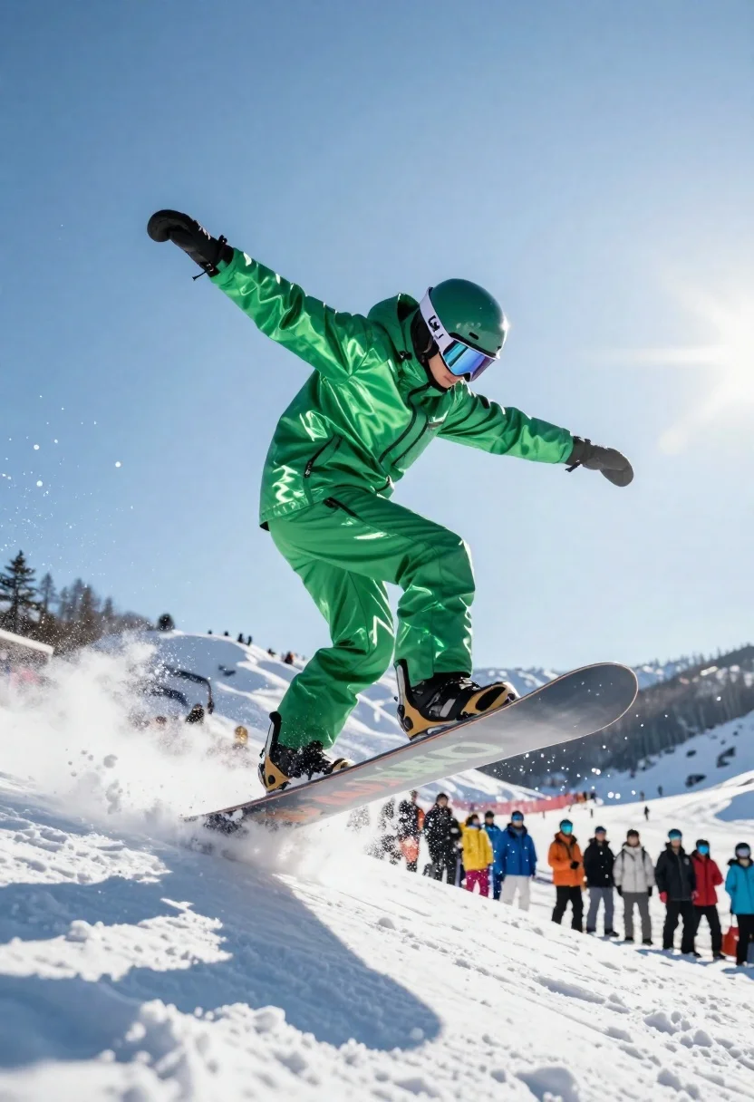 Snowboarder Mid-air Performing Jump Off Snowy Slope Subject Dynamic Snowboarder