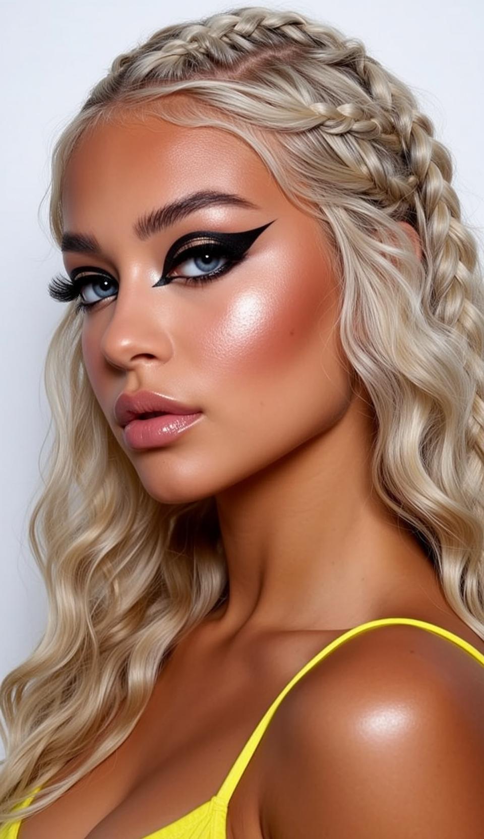 Photorealistic Portrait Young Woman With Striking Blue Eyes And Tanned