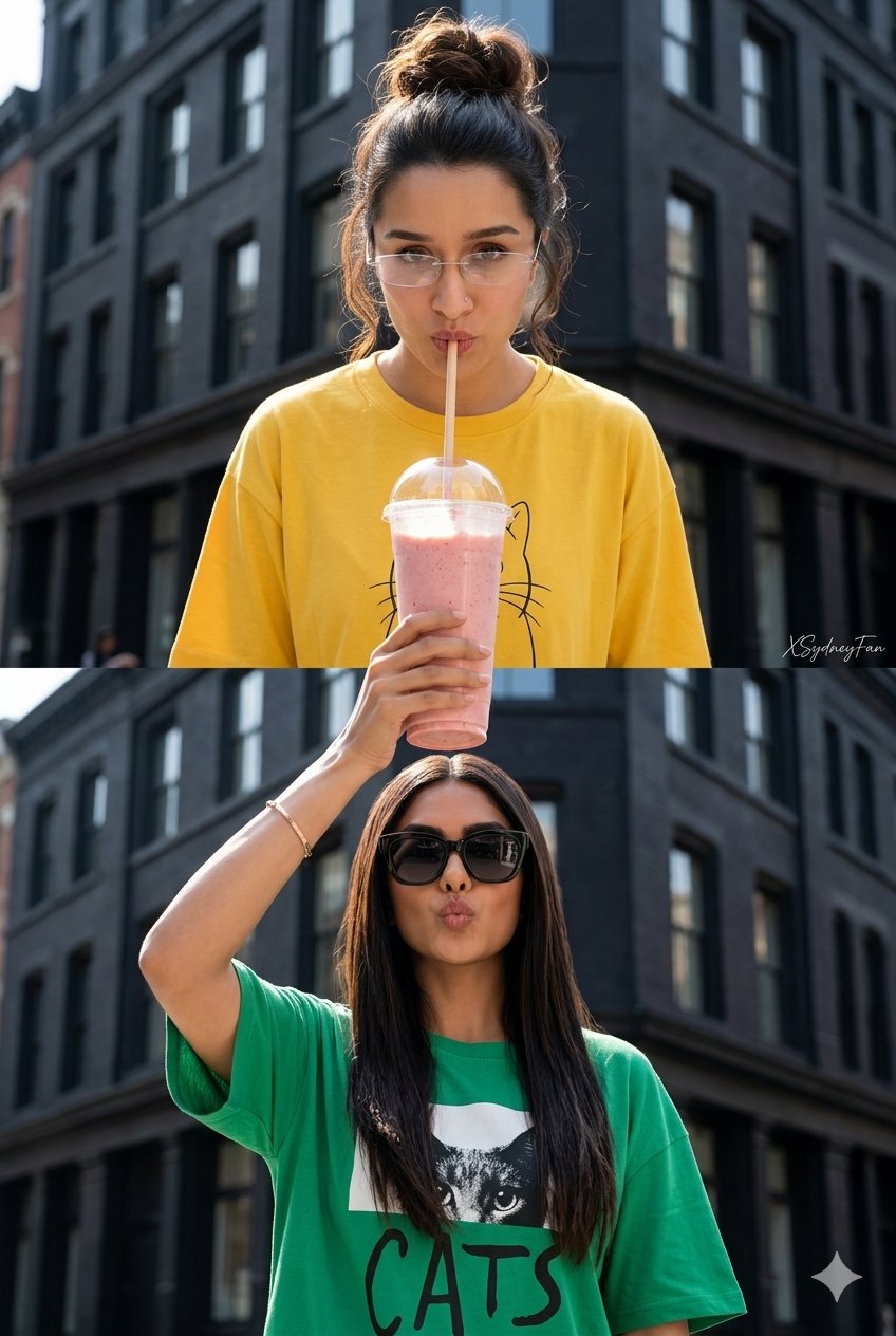 Two Girls Enjoying Strawberry Milkshake Bright Sunlight