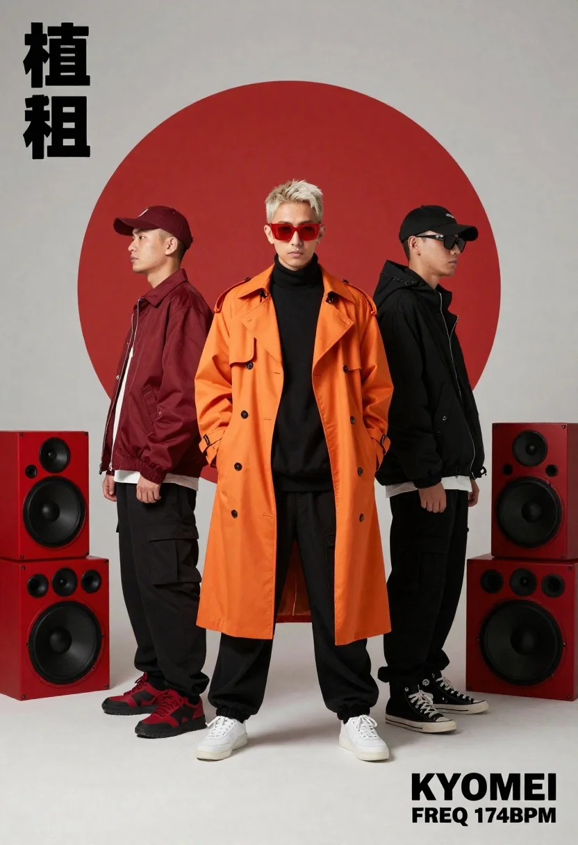 Stylized Promotional Poster Featuring Three Young People Standing Row Against