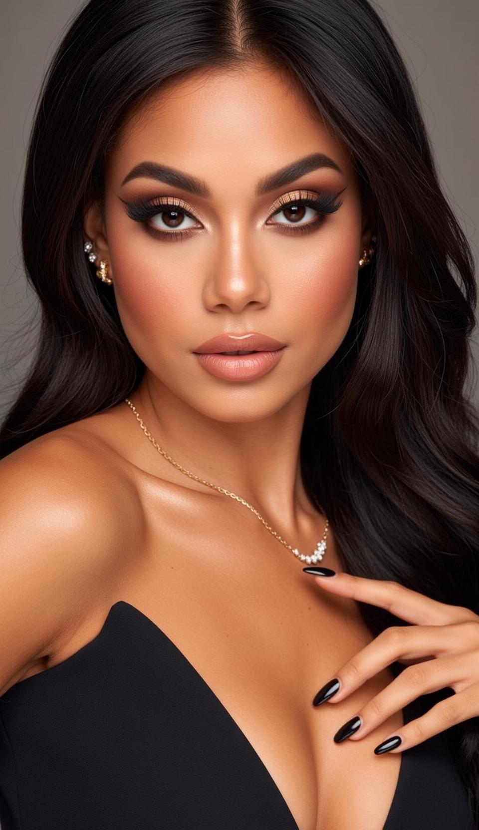 Glamorous Woman Black Dress Studio
