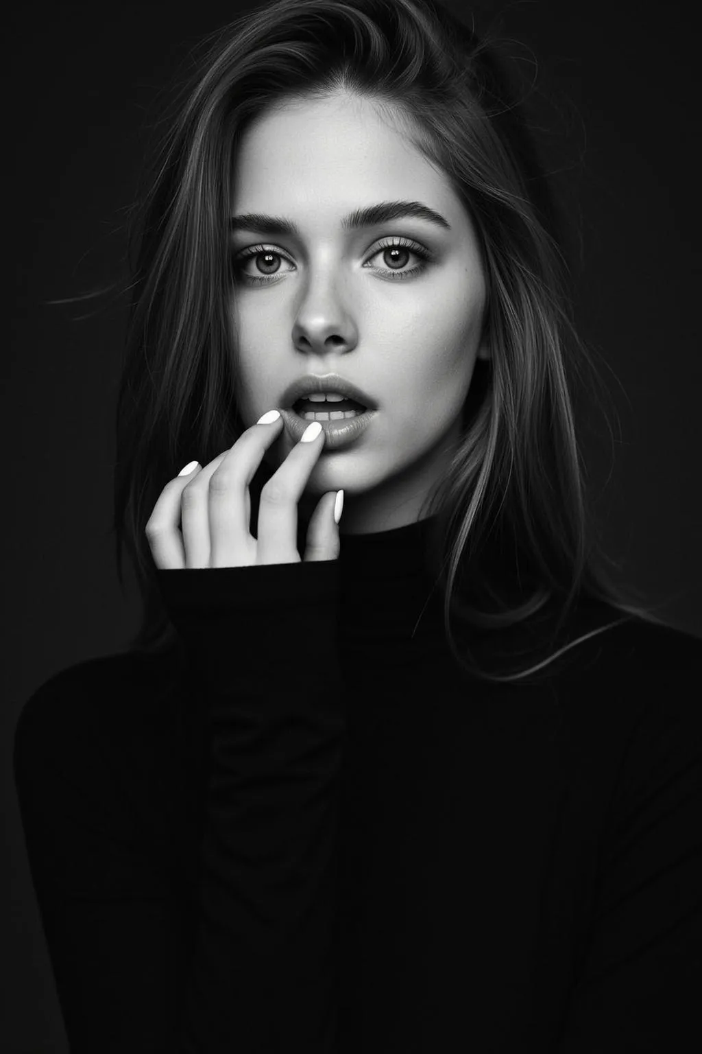 Medium Close-up Portrait Young Woman With Long Flowing Brown Hair