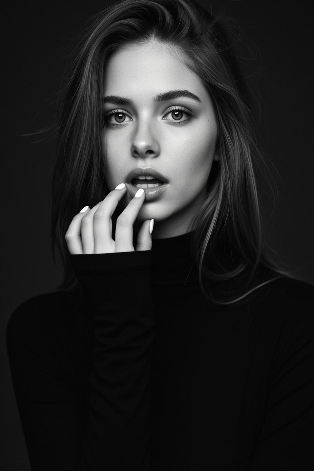 Medium Close-up Portrait Young Woman With Long Flowing Brown Hair