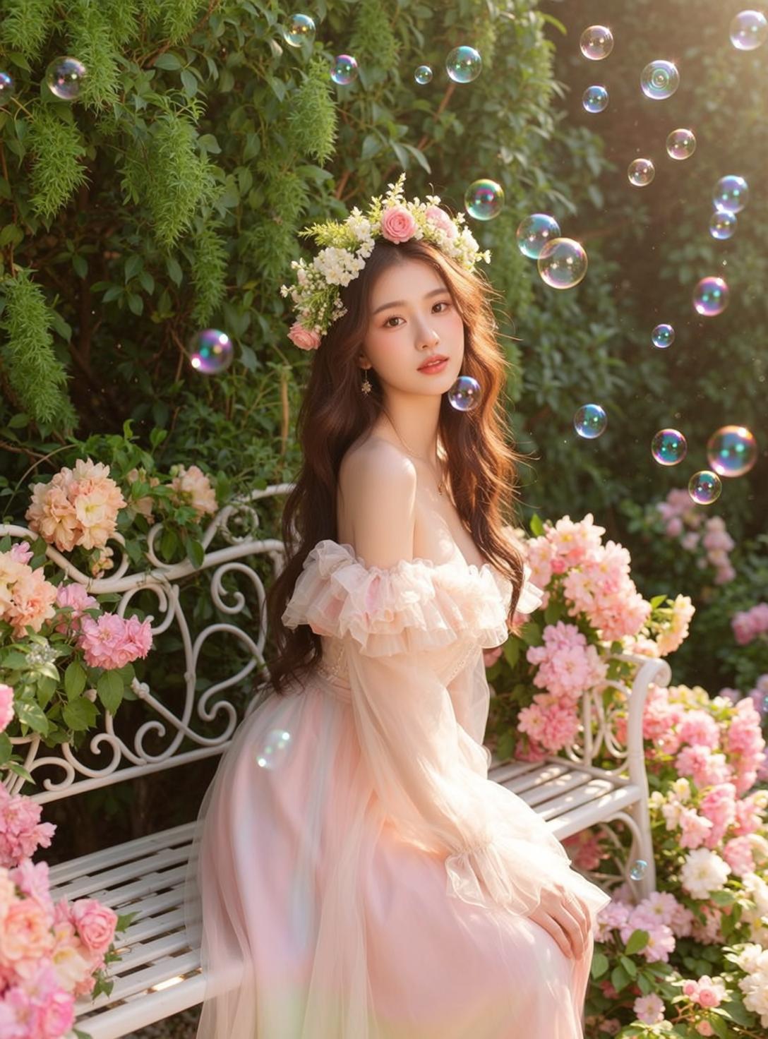 Fairycore Young Long Wavy Brown Fair Off-the-shoulder