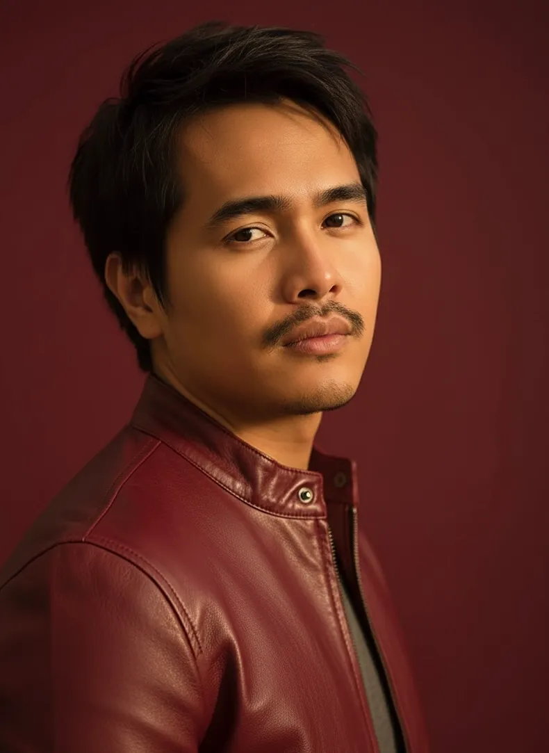 Man In Mahogany Red Leather Jacket