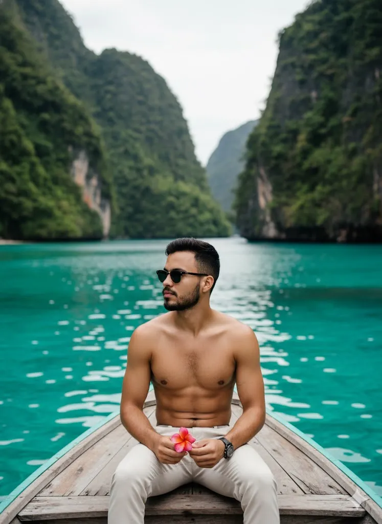 Tropical Serenity Man With Flower