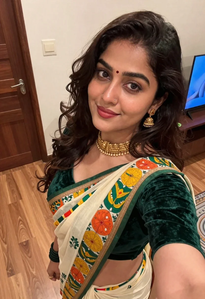 Young Woman With Dark Wavy Hair And Red Bindi Her reference photo
