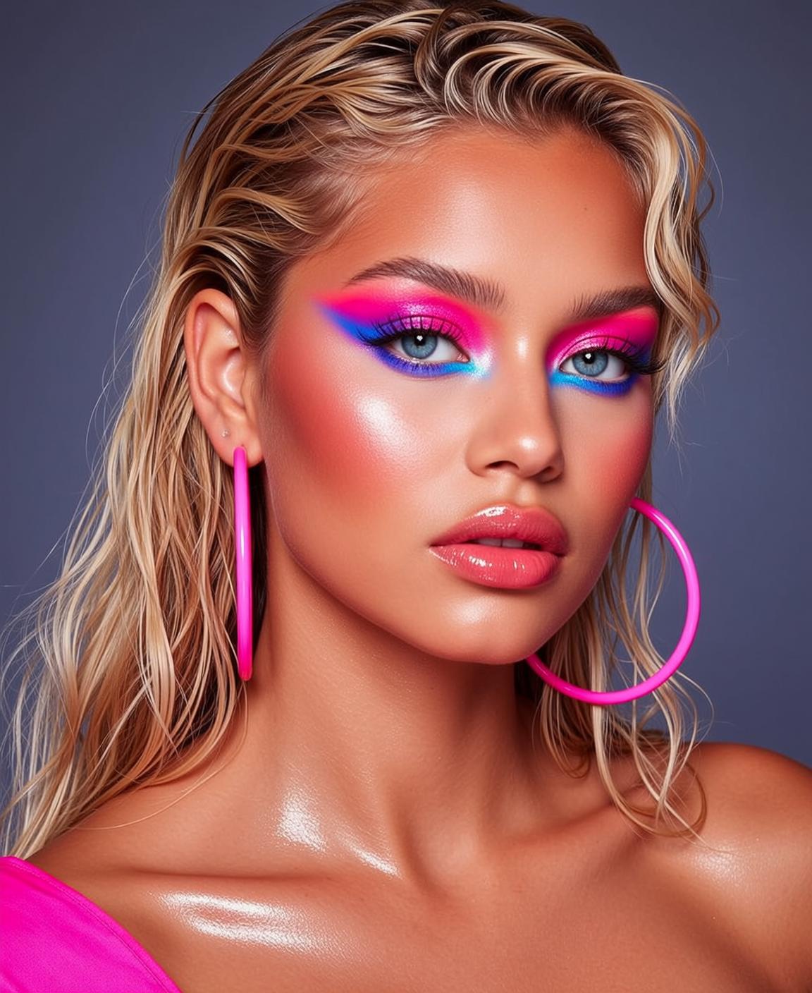 Photorealistic Portrait Young Woman With Wet Blonde Hair Styled Loose