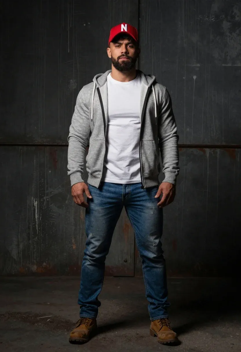 Full-body Studio Portrait Muscular Man With Dark Hair And Beard