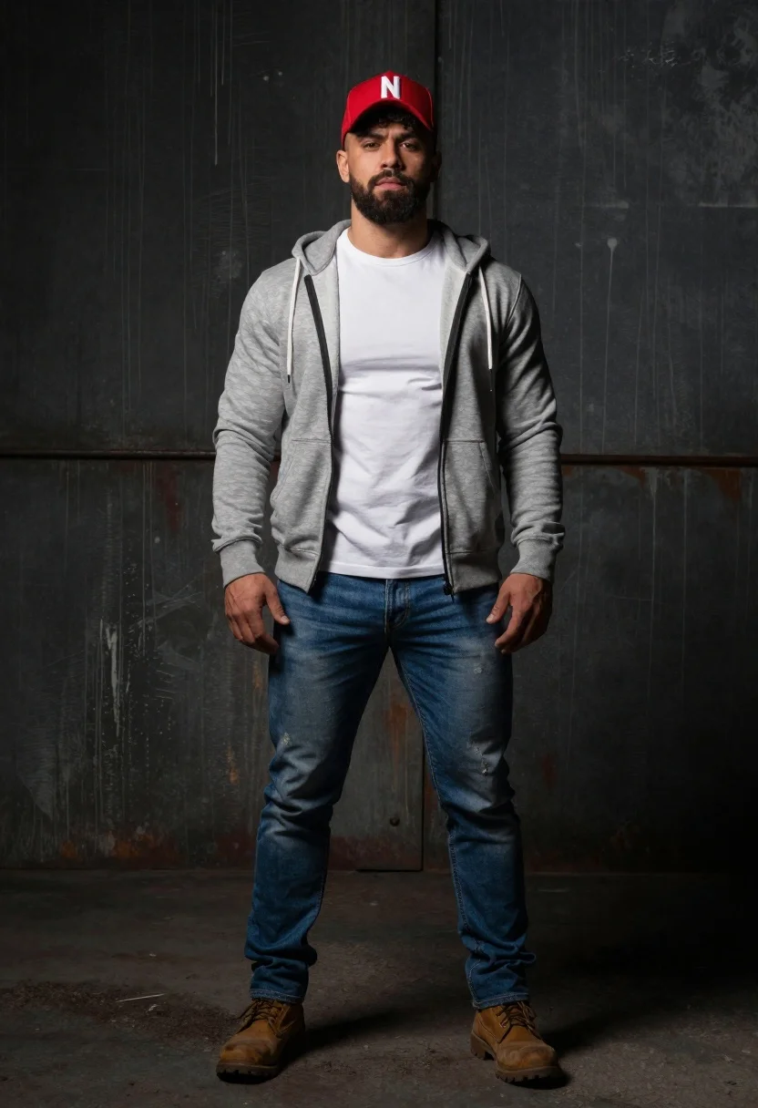 Full-body Studio Portrait Muscular Man With Dark Hair And Beard reference photo