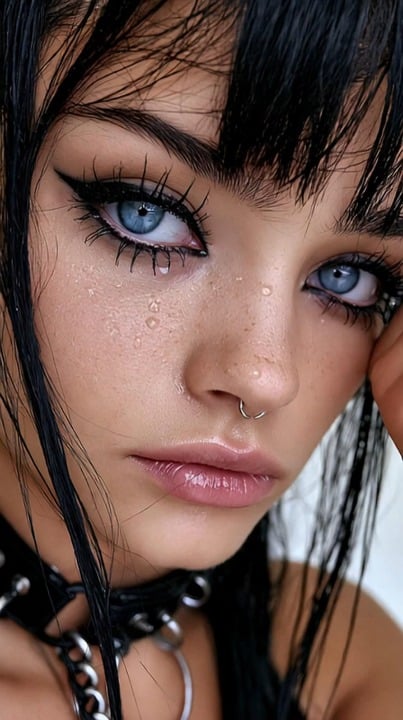 Face With Water Droplets And Silver Septum Ring