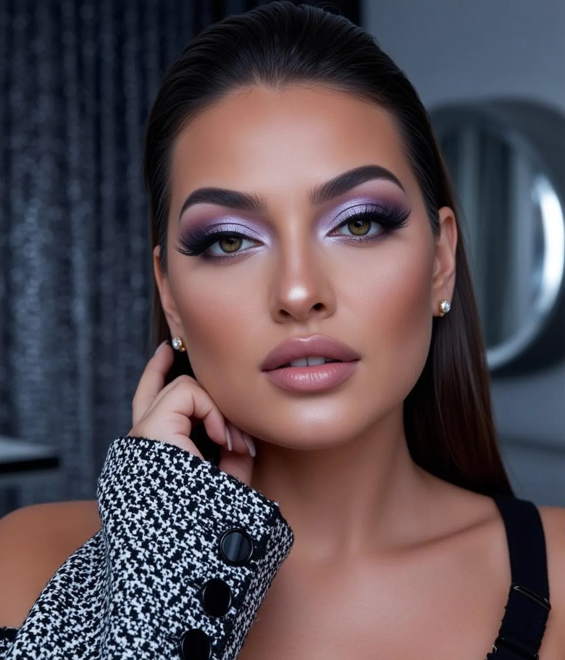 Makeup Photorealistic Young Dark Sleek Pulled-back Hair