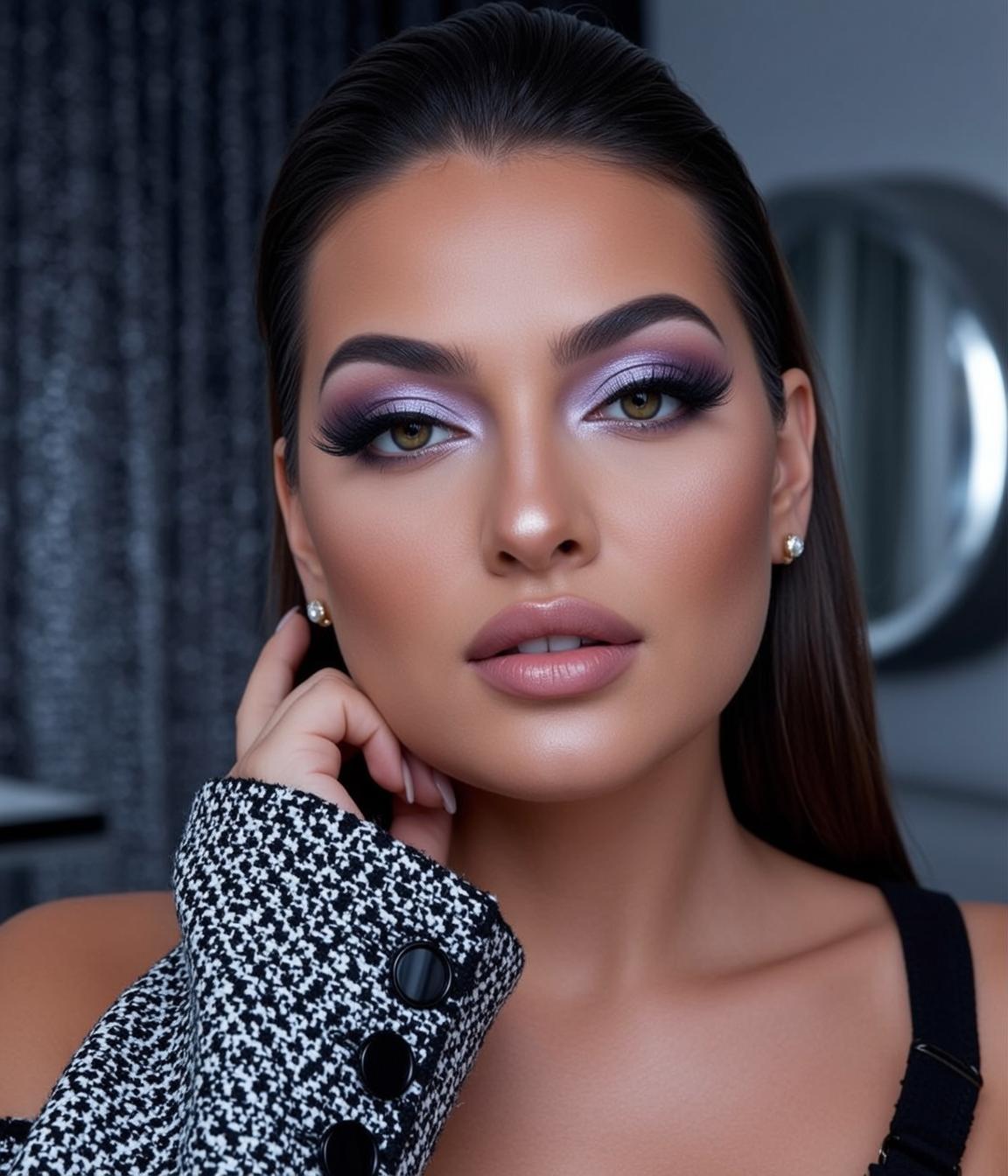 Makeup Photorealistic Young Dark Sleek Pulled-back Hair