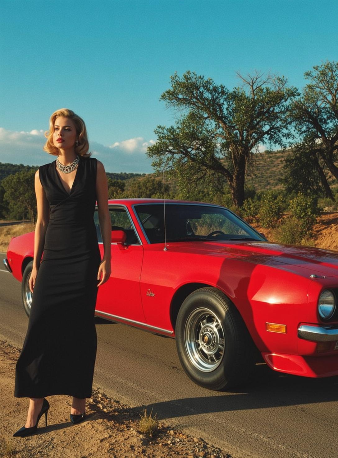 Desert Roadside Vintage Car Pose