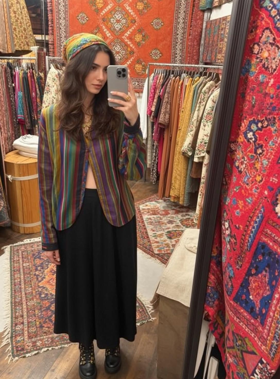 Vintage Store Bohemian Woman Phone Candid