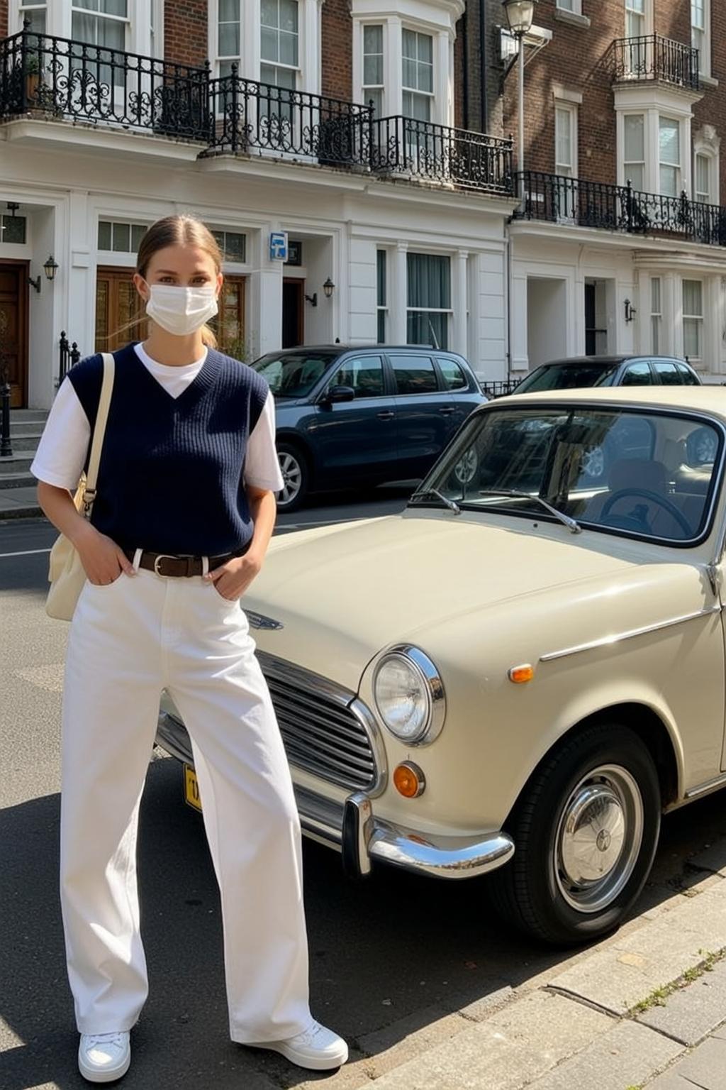 White Pants And Sweater Vest Street Scene