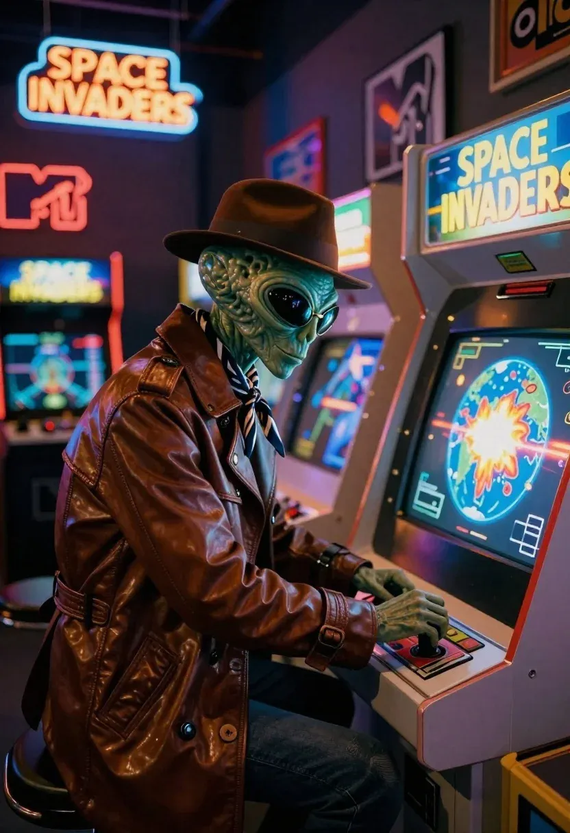 Space Invaders Arcade Machine Retro-lit Gaming Hall Subject Alien Figure