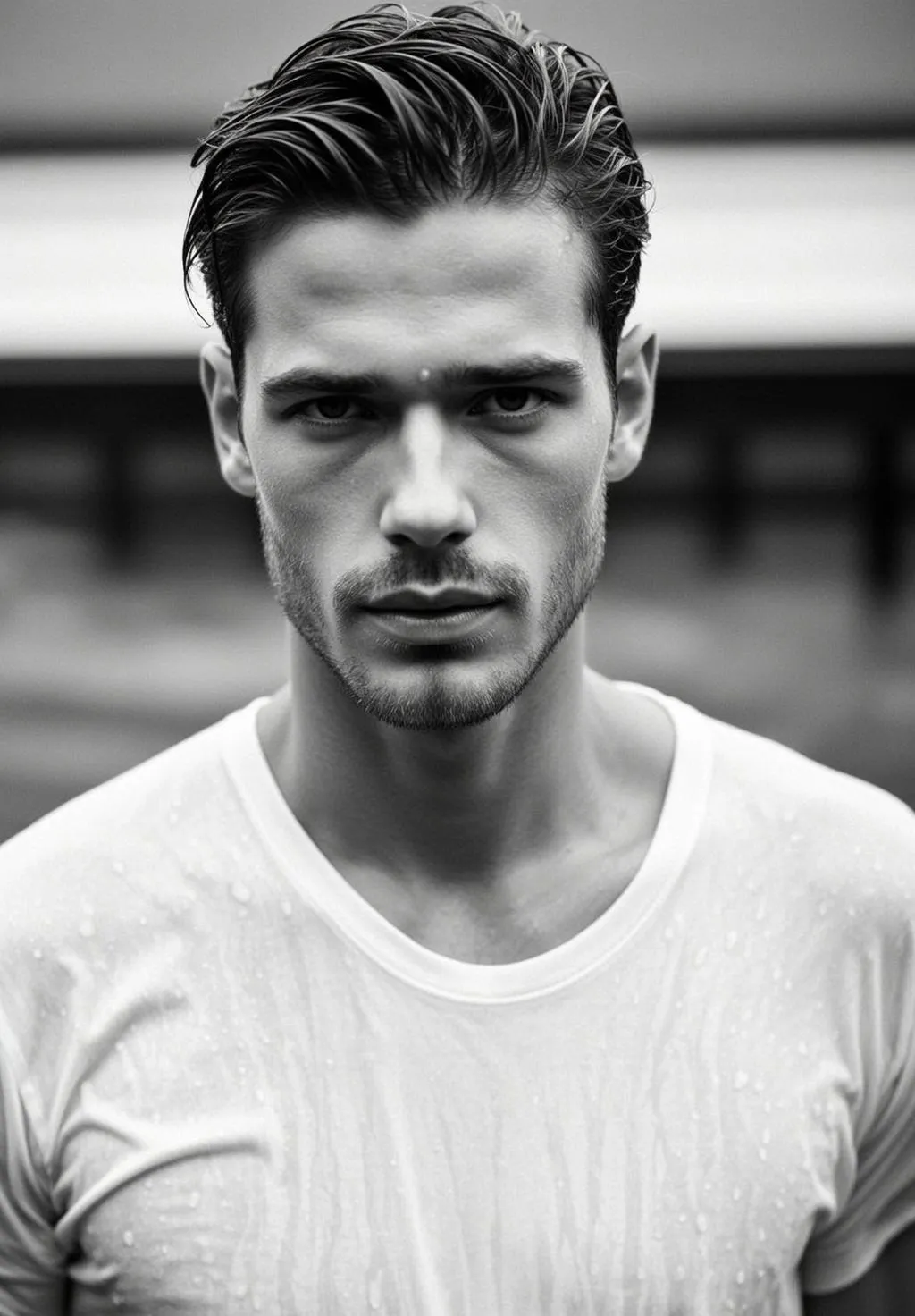 Headshot Portrait Orientation Handsome Young Man With Dark Wet Slicked-back