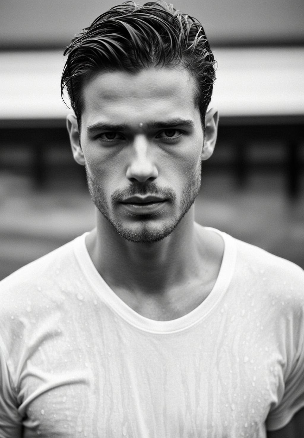 Headshot Portrait Orientation Handsome Young Man With Dark Wet Slicked-back