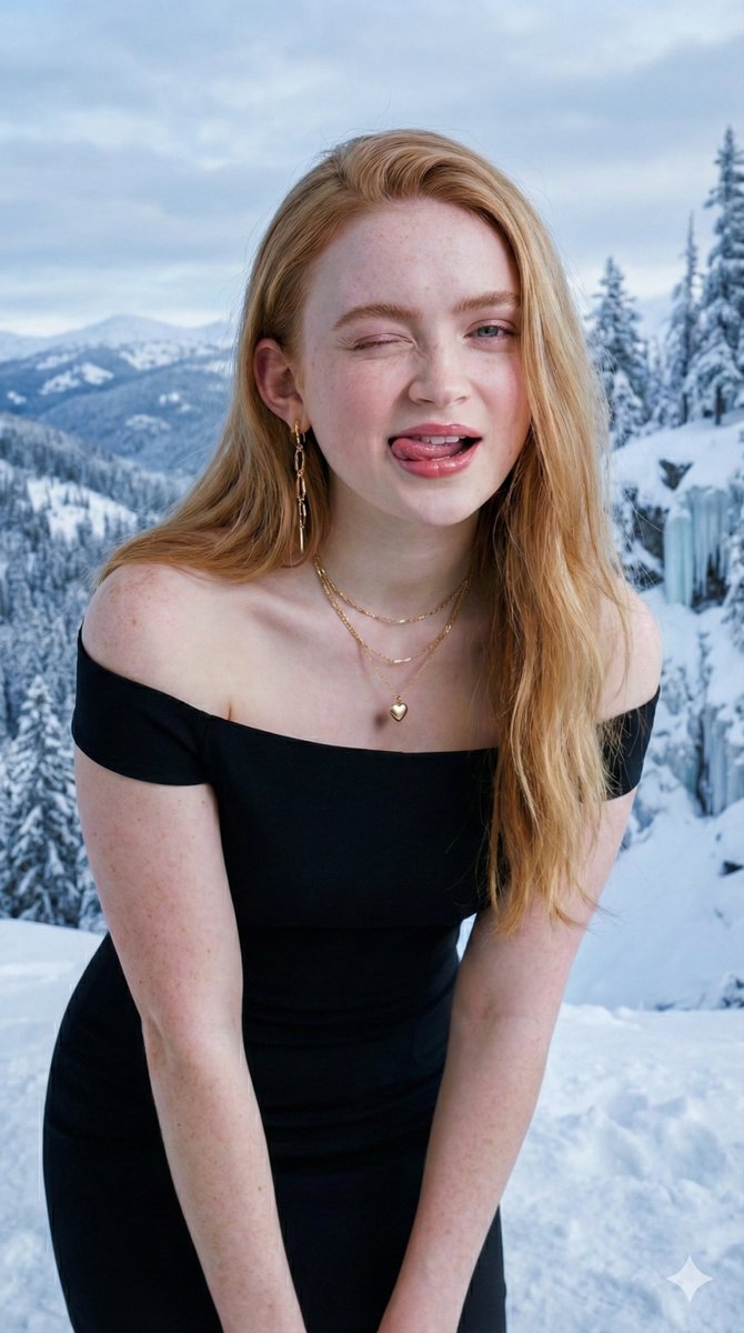 Ultra-realistic studio portrait of a young adult female, leaning forward, winking, with glossy lips and long blonde hair.