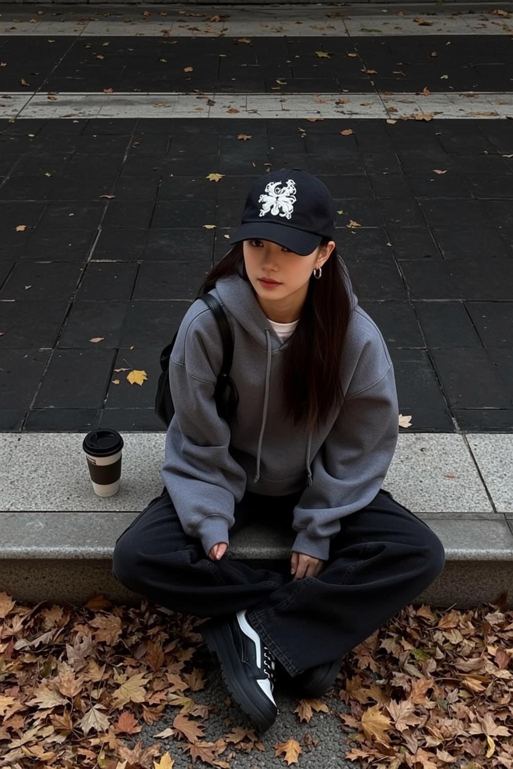 Acubi Sitting Cross-legged Concrete Step Facing Slightly