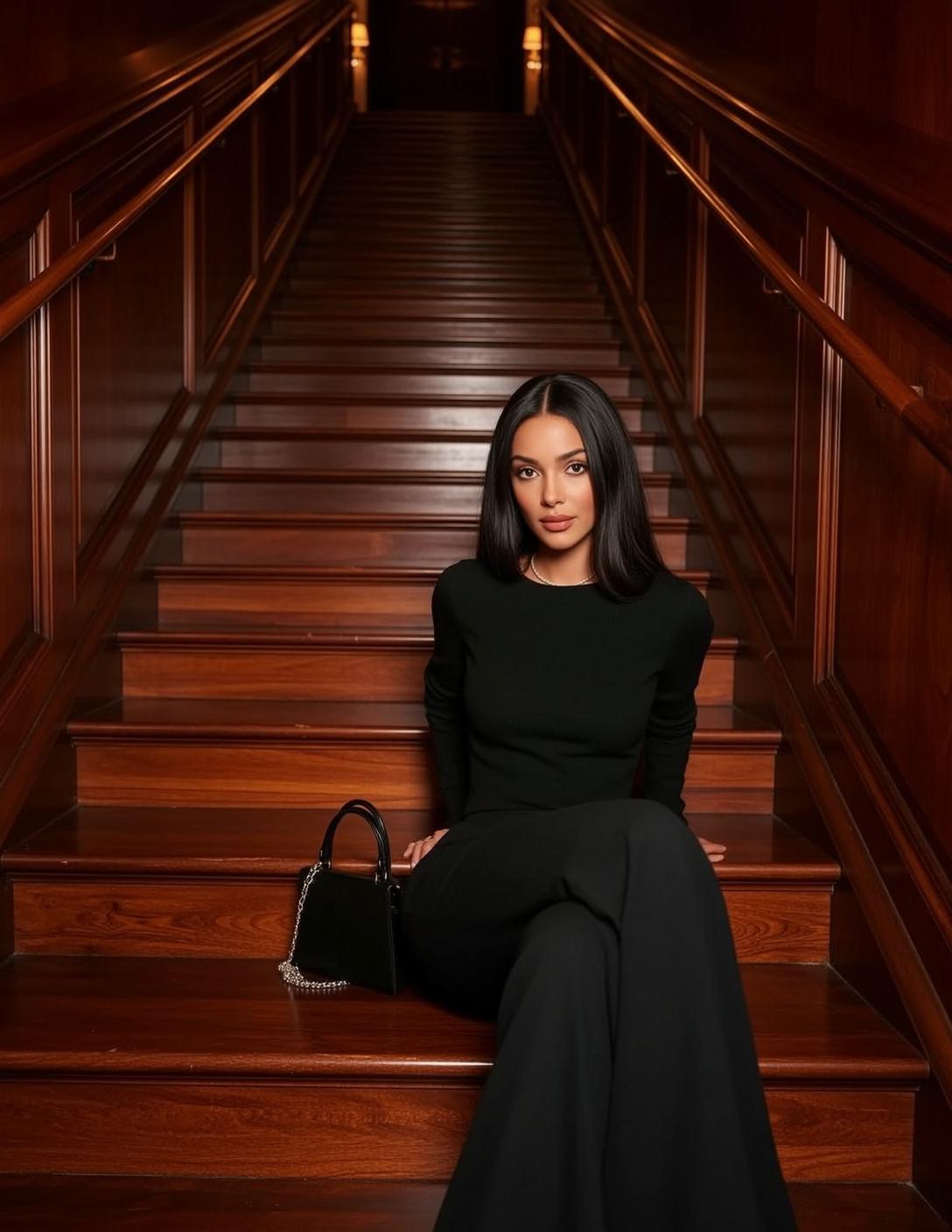 Explore Seated Wooden Staircase Facing Slight Turn