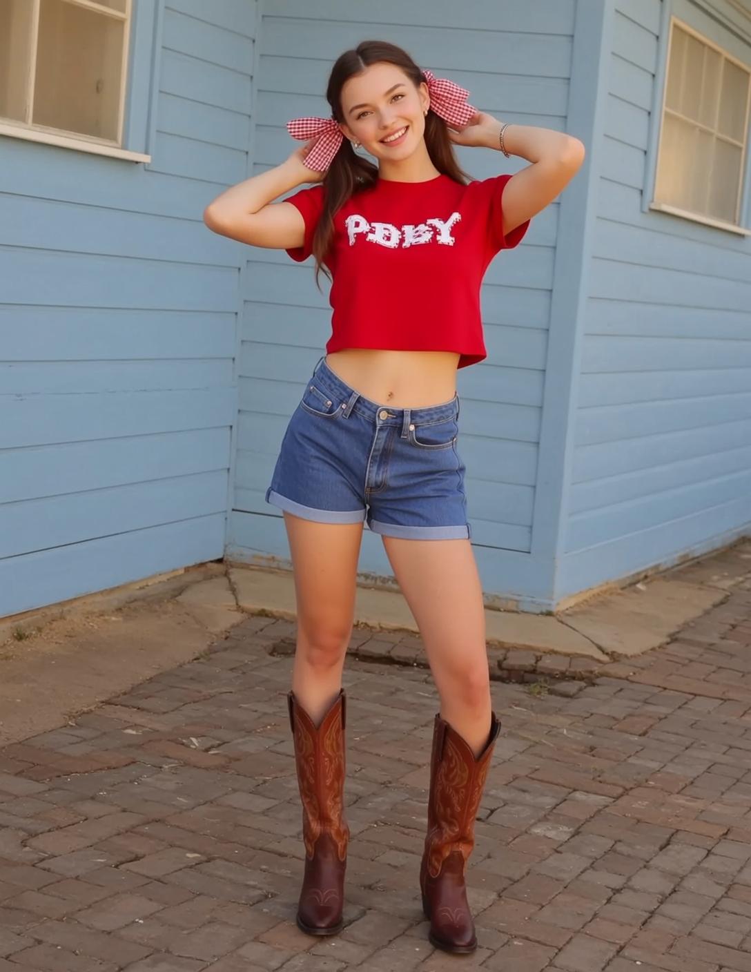 Cowgirl Stands Facing Forward Slight Head Tilt