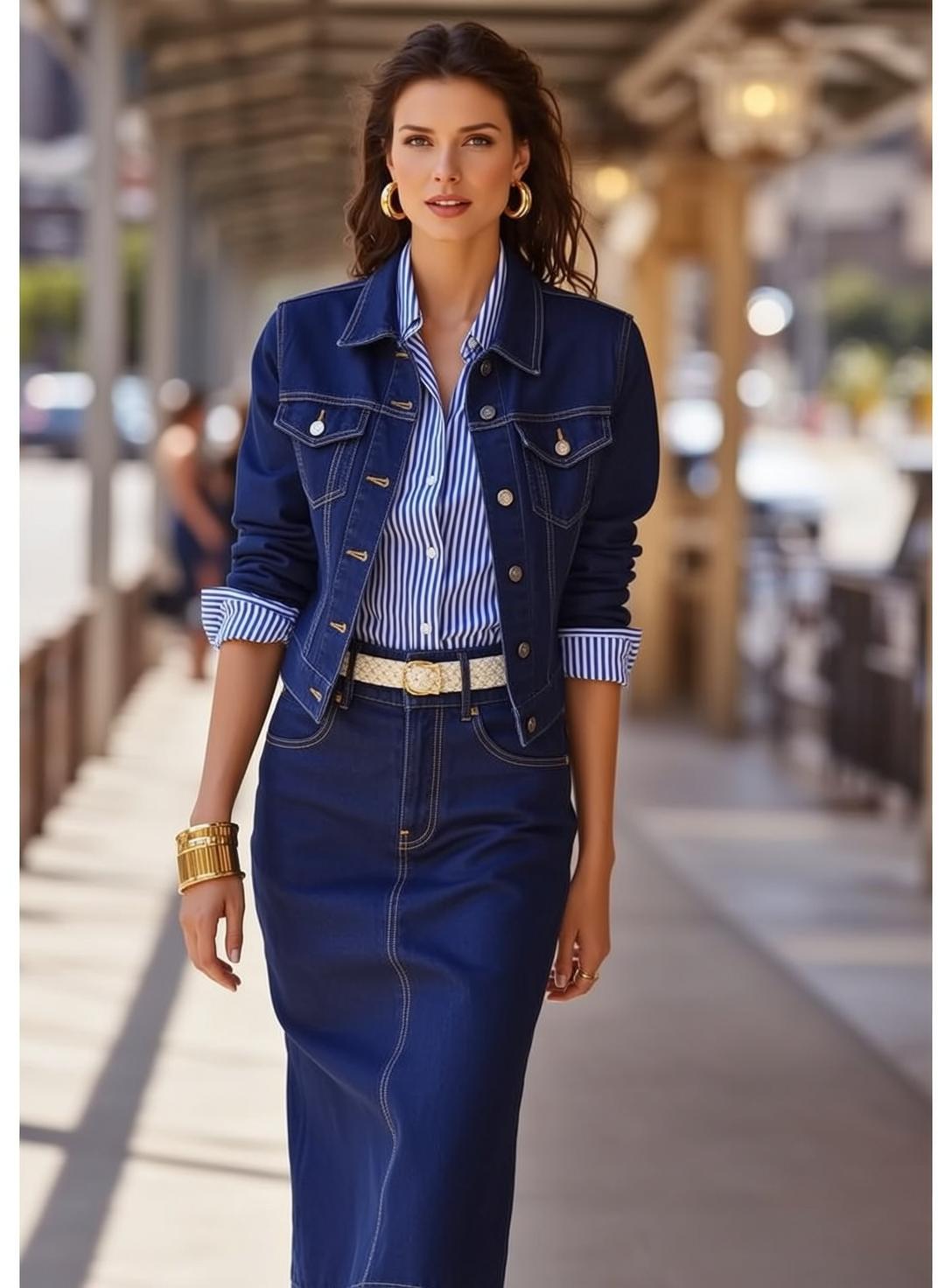 Walking Outdoor Striped Shirt Denim Jacket