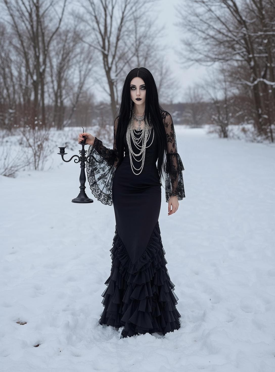 Black Lace Top Ruffled Cuffs