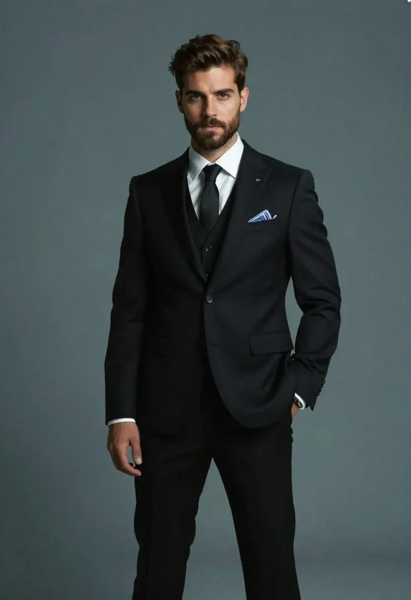 Full-body Studio Portrait Handsome Man With Short Brown Hair And