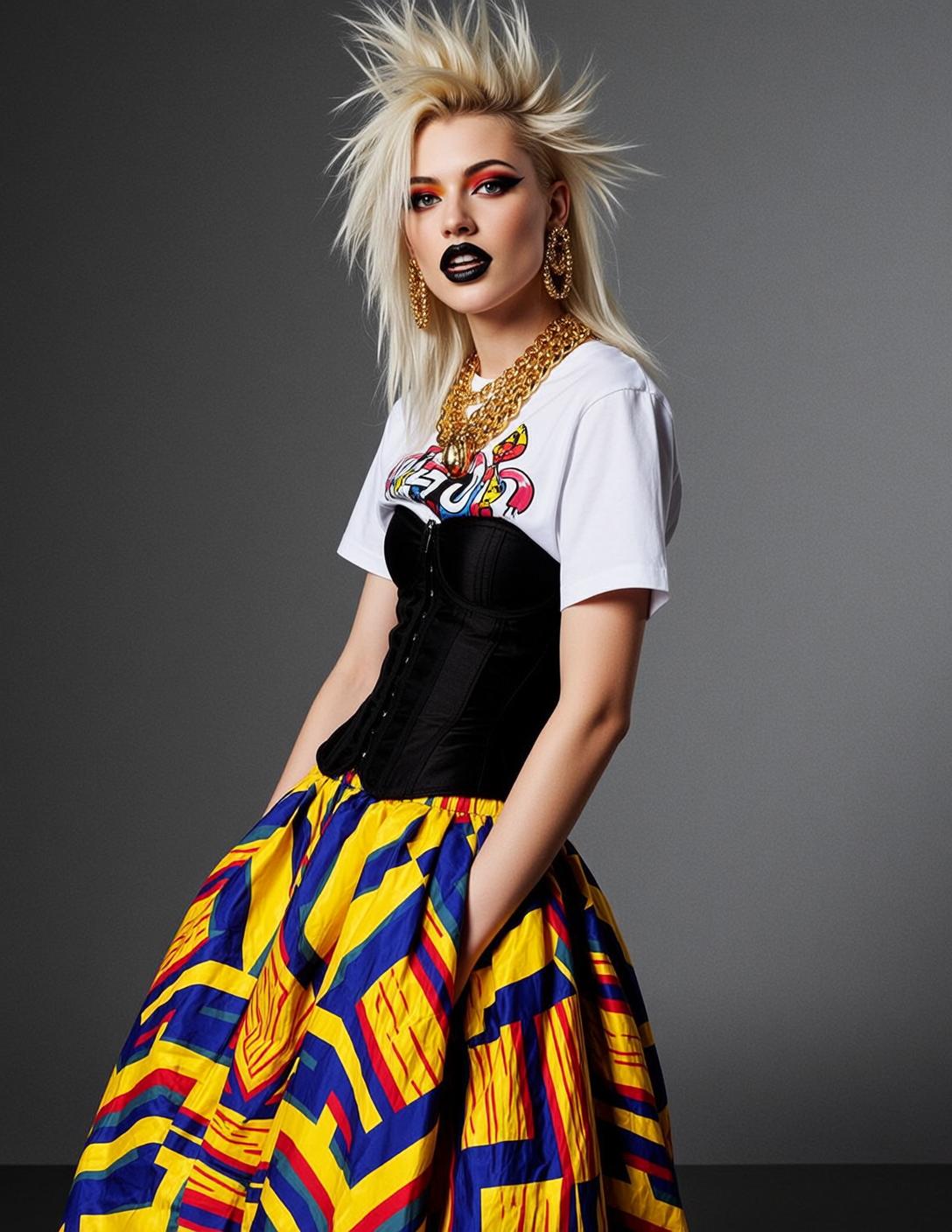 Punk Rock Girl Geometric Skirt Gold Hoops