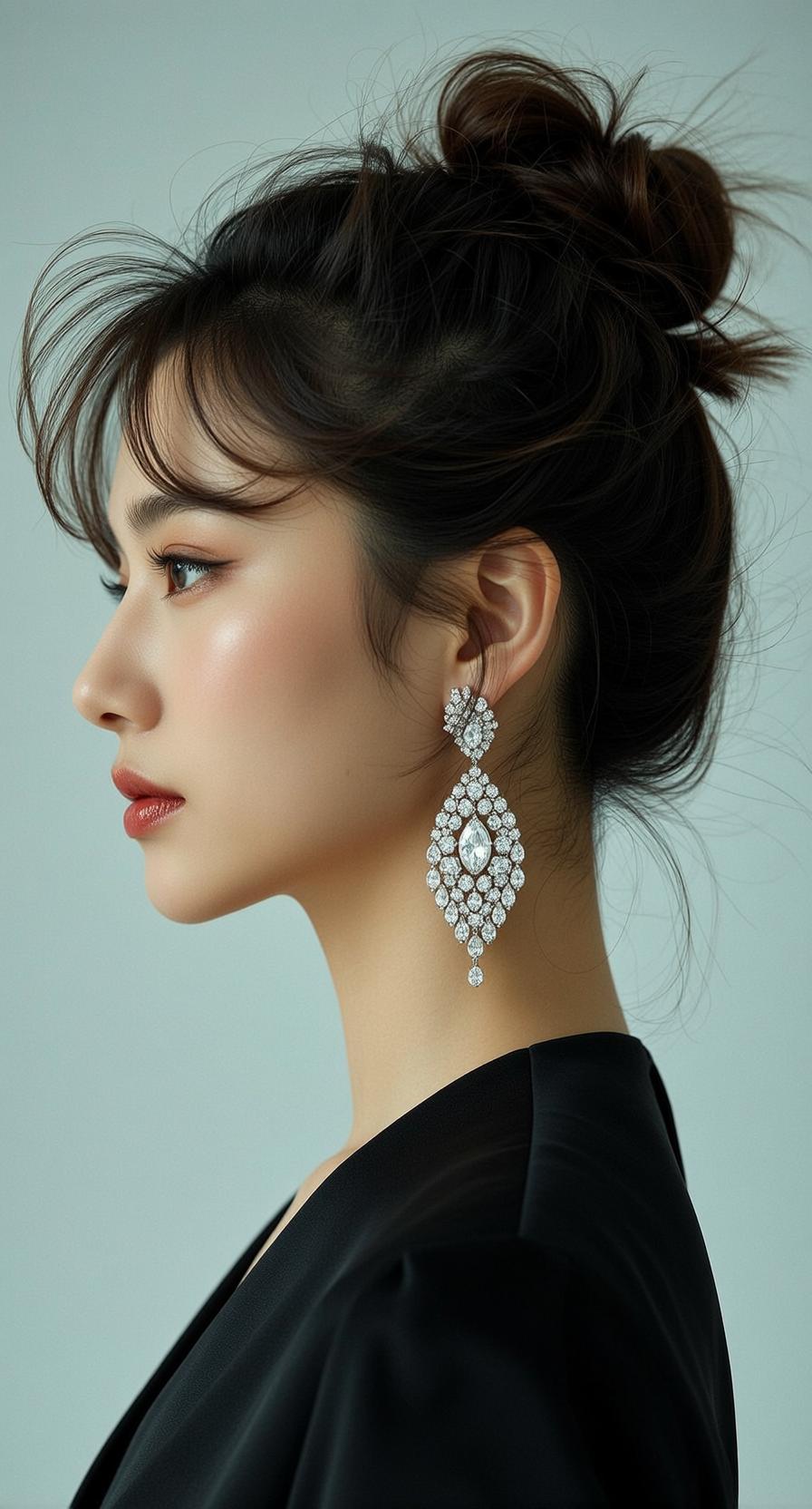 Elegant Woman Diamond Earrings Soft Studio Light