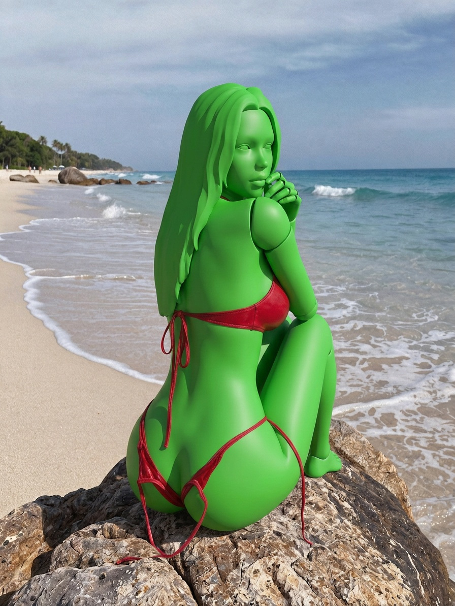 Template for Red Bikini On Beach Rock