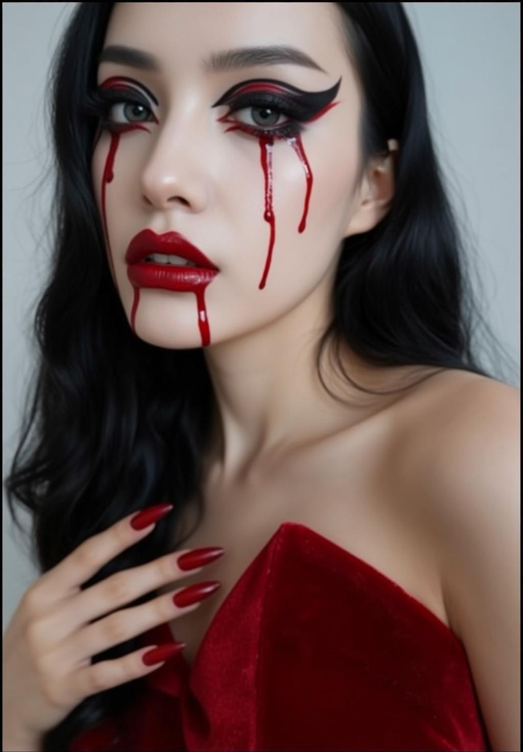 Halloween Makeup Young Long Wavy Black Pale