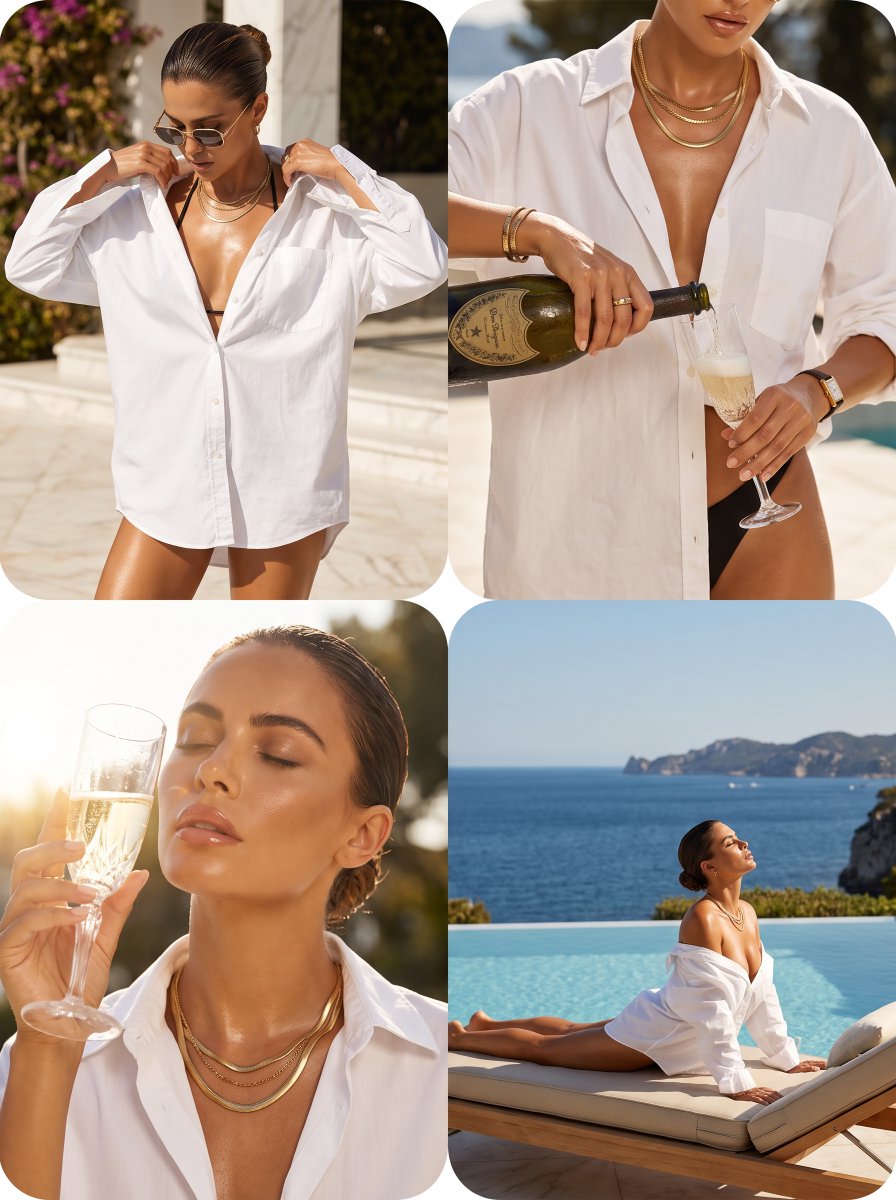 Gold Rimmed Rectangular Sunglasses On Marble Patio