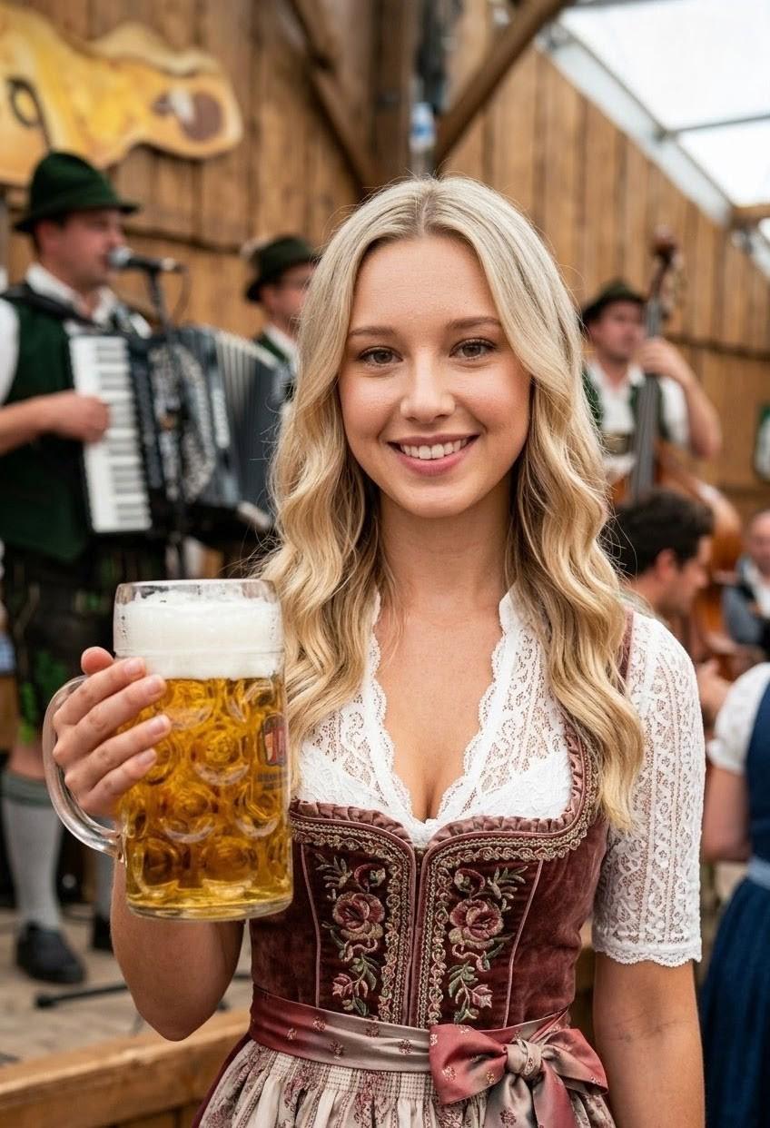 Dirndl Holding Beer Stein Indoor Beer Tent
