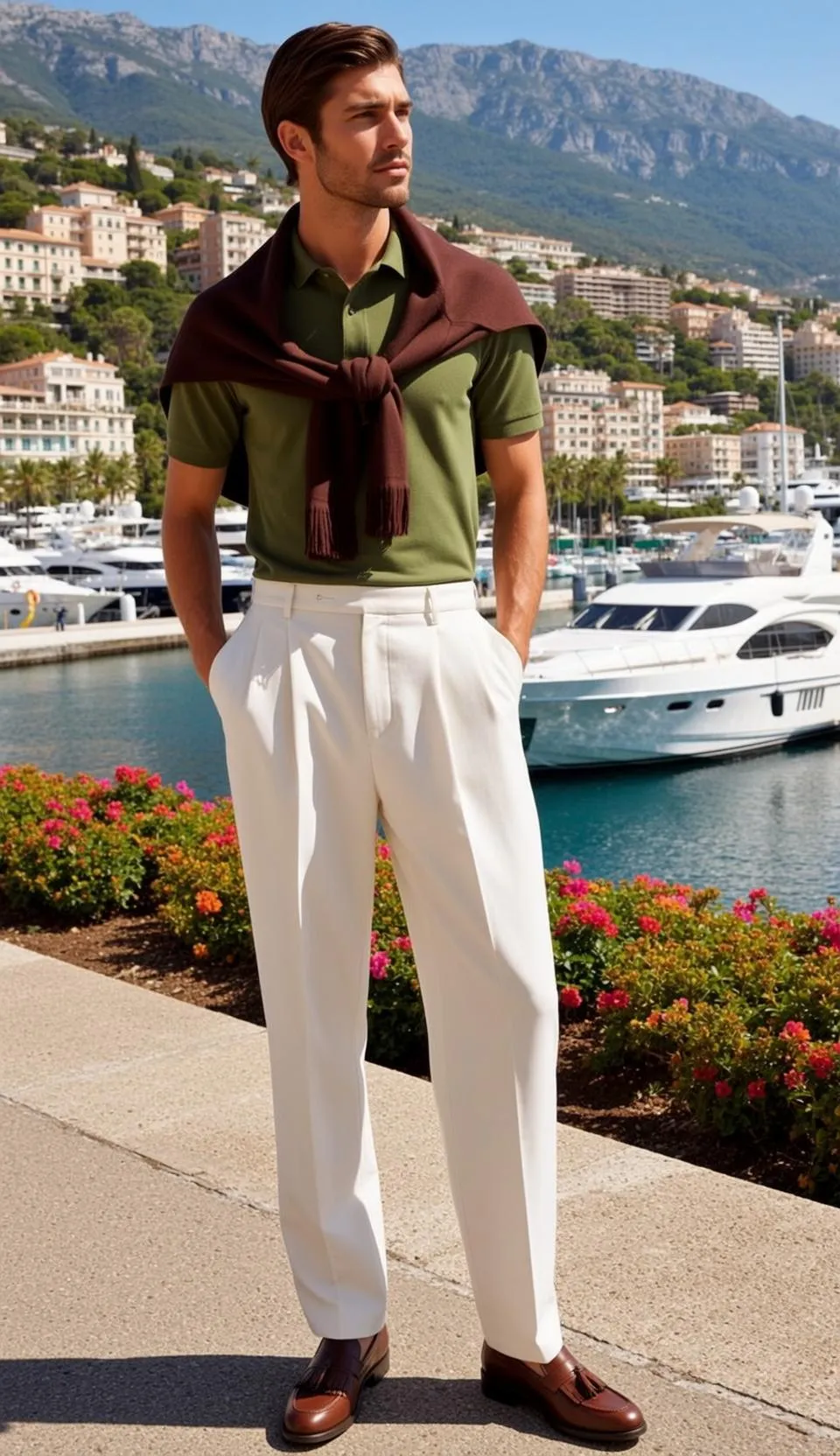Young Brown Neatly Combed Tanned Olive Green